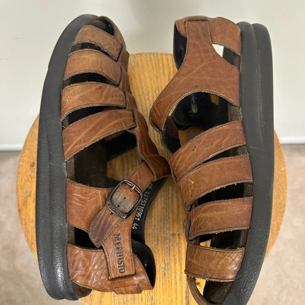 Mephisto Sam Mens 10 Fisherman Sandals Brown Leather Adjustable Buckled Strap
